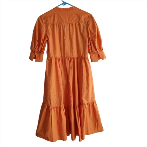 Dorothee Schumacher Sz 1 Tiered Poplin Dress Tie Neck Pockets - Picture 2 of 9